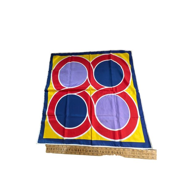 Vintage Geometric Abstract Circle Square Silk Scarf Lightweight Multi Circles - Picture 1 of 4
